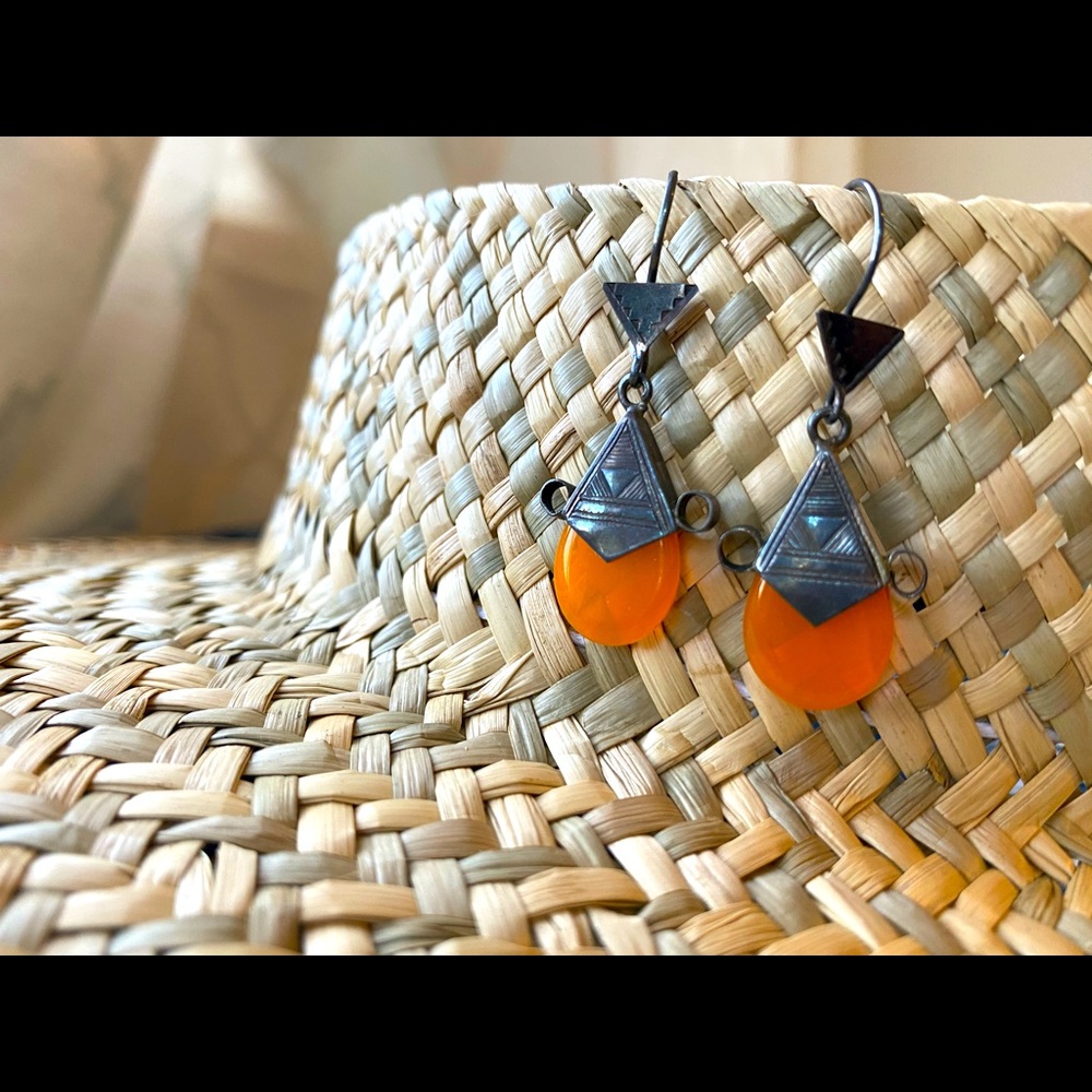 Funky Boho Ethnic Orange Dangle Earrings